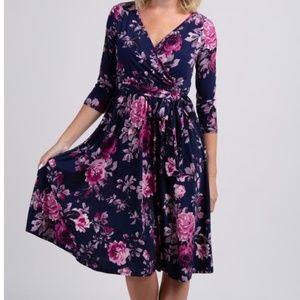 Pinkblush Nursing Navy Floral Sash Tie Wrap Dress